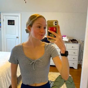 Square neck line grey cropped tee. Size small by SHEIN